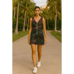 MAGNLENS Sport mini Dress Black print Women's Gym Golf Tennis Dress Size S NWT